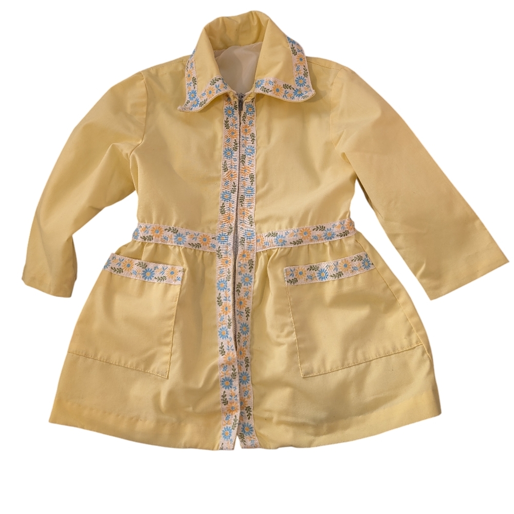 60s 70s Vintage Girls Yellow Floral Trim Jacket Size‎ Medium MCM Groovy Rare - Picture 5 of 8